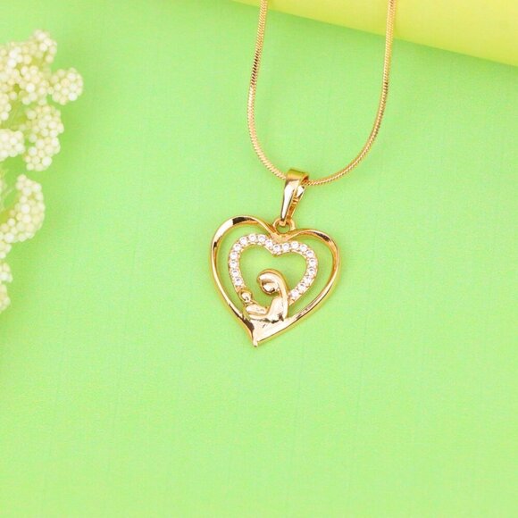 "Rose Gold Mother and Child Heart Pendant with Sparkling CZ Accents, XPPT1377 - Picture 10 of 13